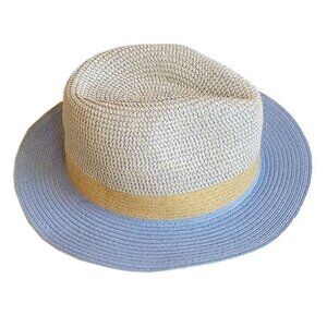 NWOT & Other Stories Straw Fedora Hat M/56 Natural Gold Blue